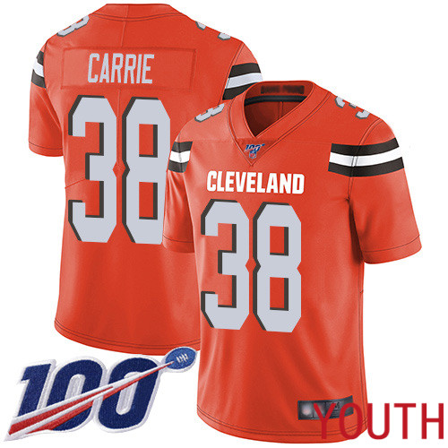 Cleveland Browns T J Carrie Youth Orange Limited Jersey #38 NFL Football Alternate 100th Season Vapor Untouchable